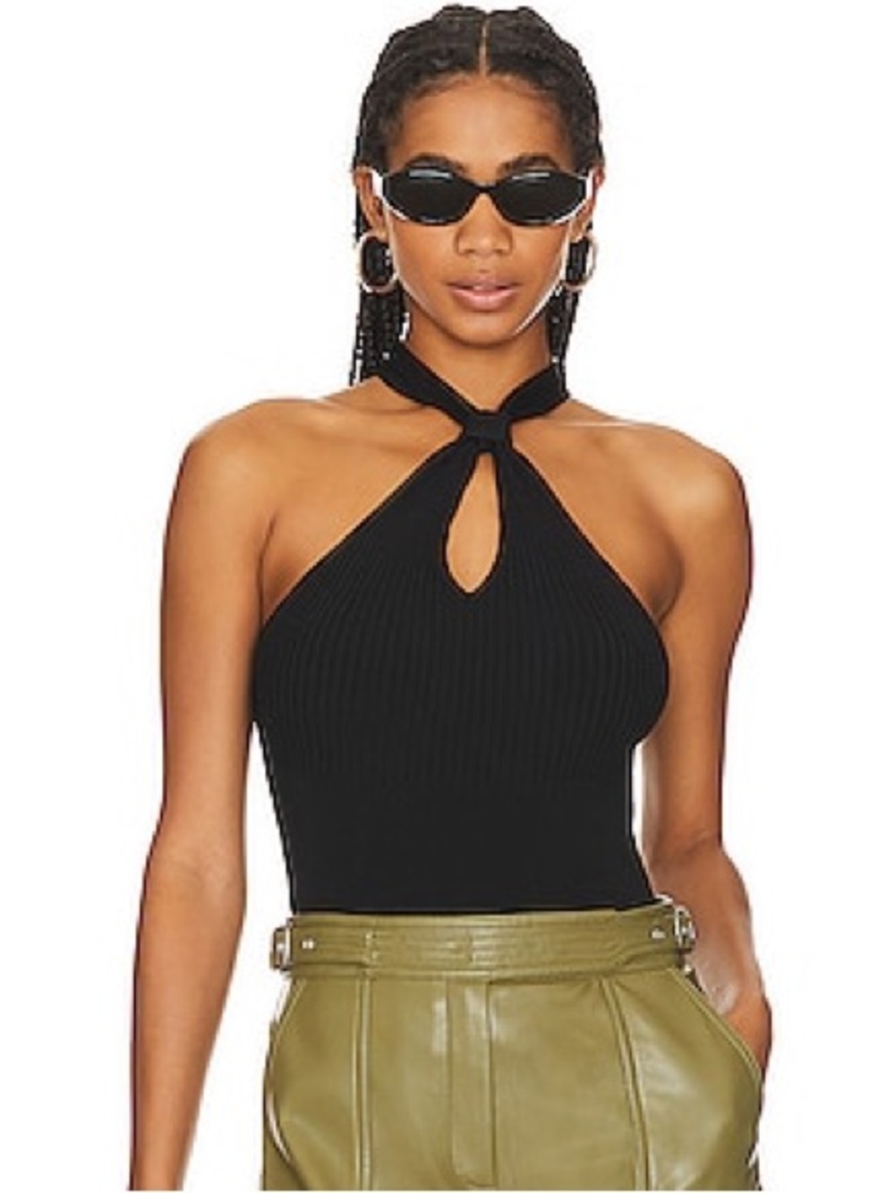 Jonathan Simkhai Black Ribbed Halter Keyhole Camisole